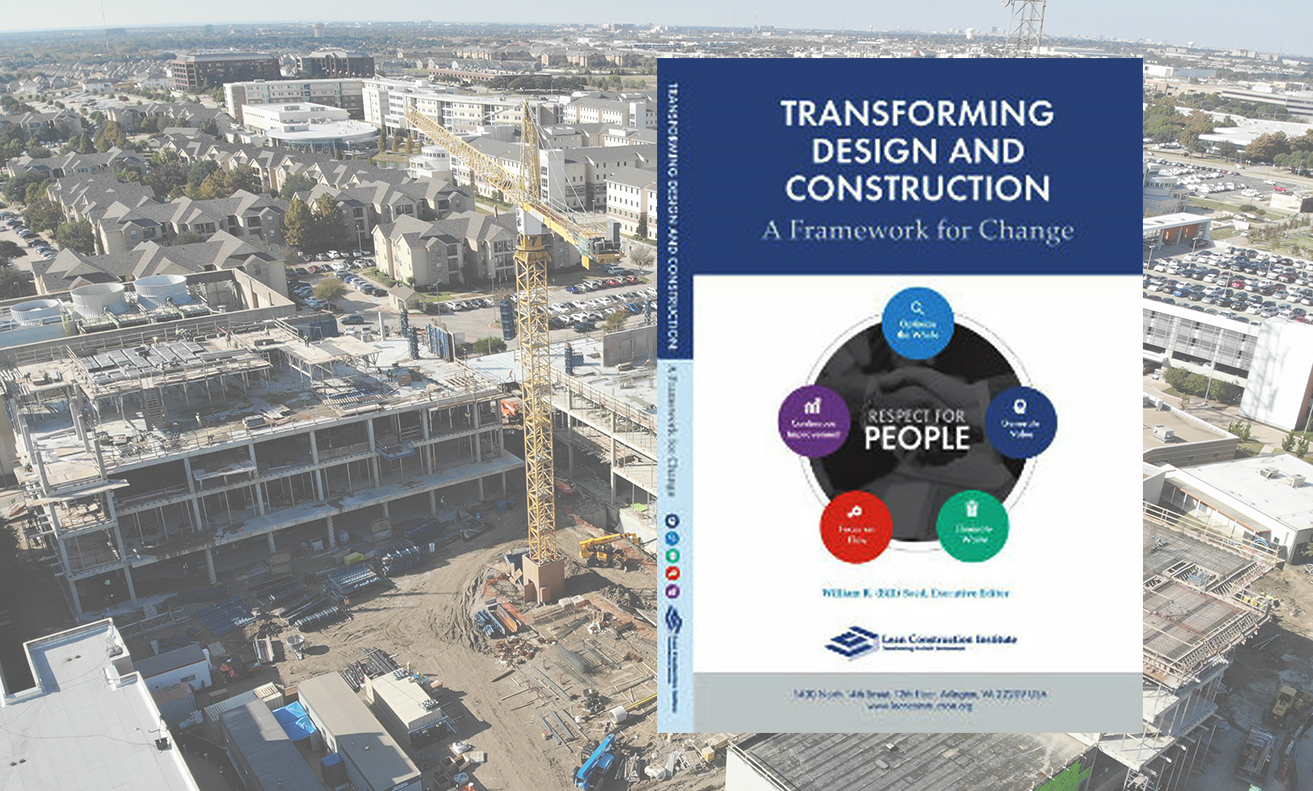 transforming design and construction book cover atop a building under construction