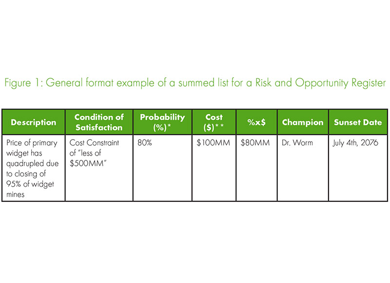 example of the general format of a risk and opportunity register